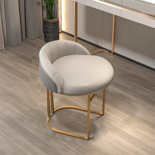 Contemporary Nordic Round Iron Leather Vanity Stool Backrest Armless For Bedroom - Image 3