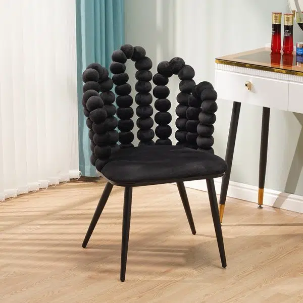 Contemporary Creative Trapezoidal Round Upholstered Bead String Backrest Velvet Carbon Steel Vanity Stool For Bedroom - Image 15