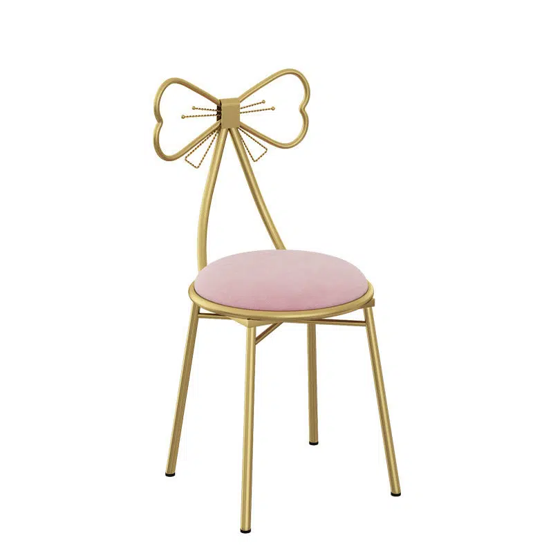 SKU-03-3d3e1bfc-05d4-457c-a82e-533acfff4b89.jpg Contemporary Creative Bow Round Upholstered Velvet Metal Vanity Stool Backrest For Bedroom - Image 15