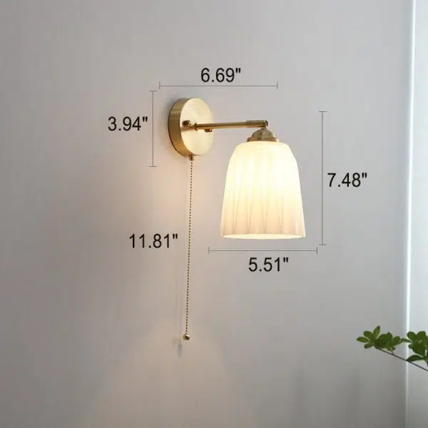Nordic Striped Milk White Glass Brass 1-Light Pull Cord Wall Sconce Lamp - Image 8