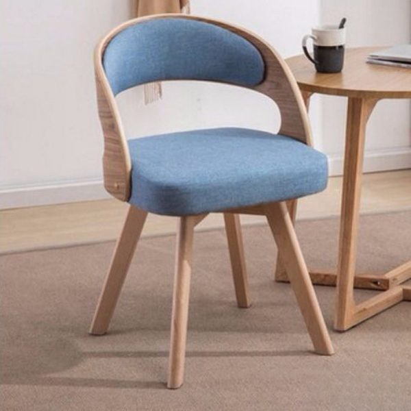 Contemporary Nordic Fabric Upholstered Wood Splayed Legs Dining Chair Curved Back For Dining Room - Image 2