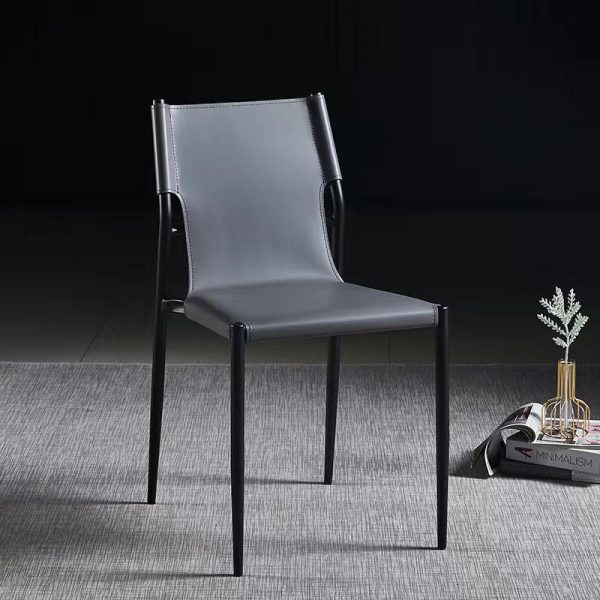 Contemporary Nordic Square Leather Carbon Steel Stackable Dining Chair Backrest For Dining Room - Image 3