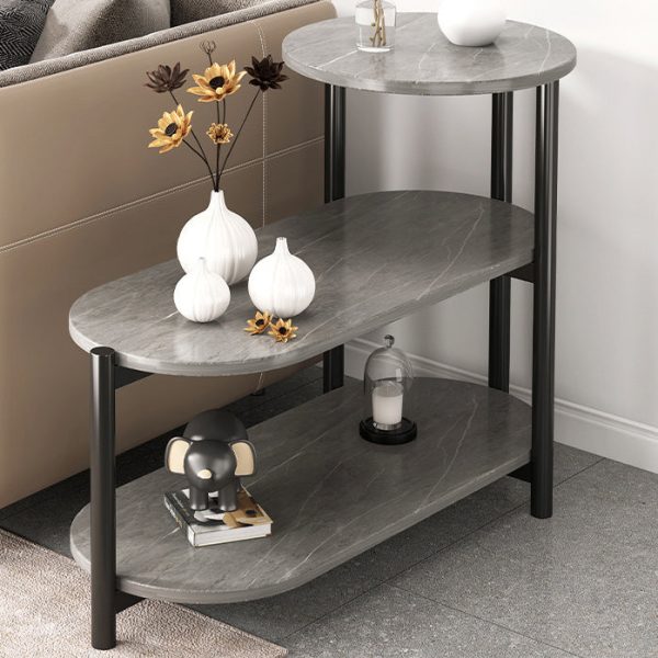 Contemporary Luxury Oval Iron Density Board End Table 3-Tier For Living Room - Image 13