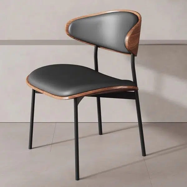 Contemporary Retro PU Wood Metal Sponge Square Curved Dining Chair Backrest For Dining Room - Image 12