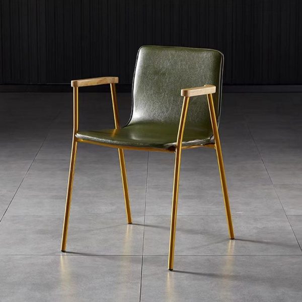 Contemporary Industrial Square Upholstered Leather Wooden Dining Chair Backrest Armrest For Dining Room - Image 15