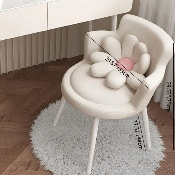 Contemporary Creative Floral Round Velvet Metal Vanity Stool Backrest Arm For Bedroom - Image 3