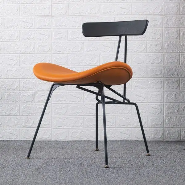 Contemporary Luxury PU Leather Upholstered Metal Legs Curved Dining Chair Backrest For Dining Room - Image 3