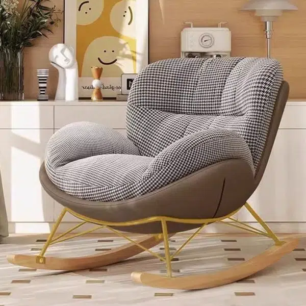 Contemporary Nordic Houndstooth Velvet Upholstered Carbon Steel Rocking Chair Backrest For Living Room - Image 3