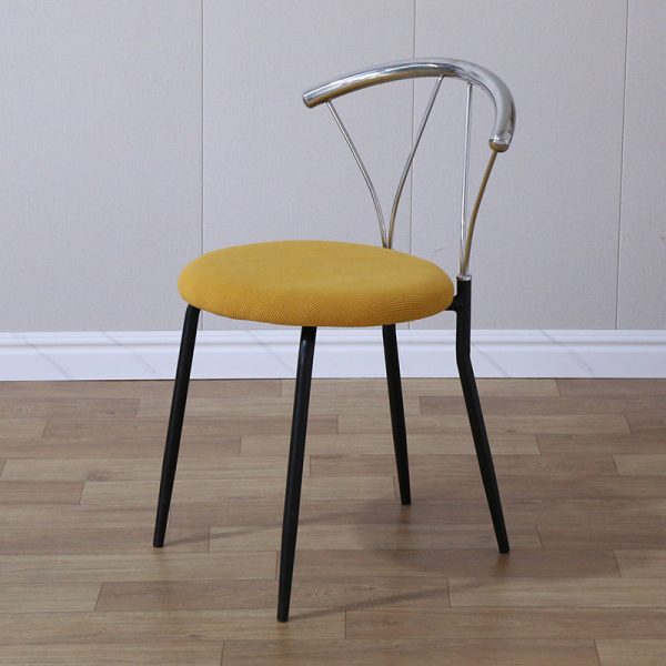 Contemporary Nordic Round Curved Backrest Iron Fabric Dining Chair For Dining Room - Image 2
