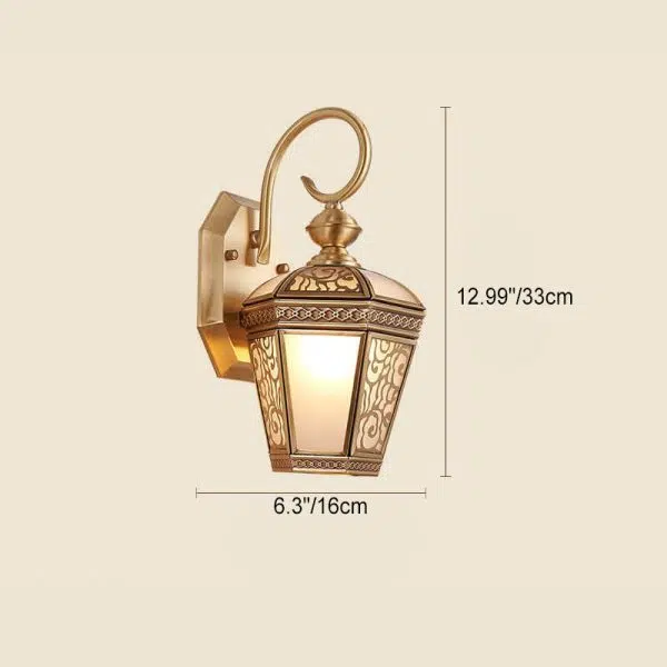 European Modern Hexagonal Lantern Copper Glass Waterproof 1-Light Outdoor Wall Sconce Lamp - Image 6