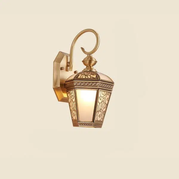 European Modern Hexagonal Lantern Copper Glass Waterproof 1-Light Outdoor Wall Sconce Lamp - Image 21