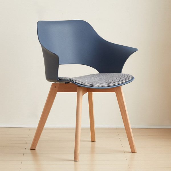 Contemporary Nordic Curved Plastic Wood Legs Dining Chair Backrest Armrest For Dining Room - Image 3