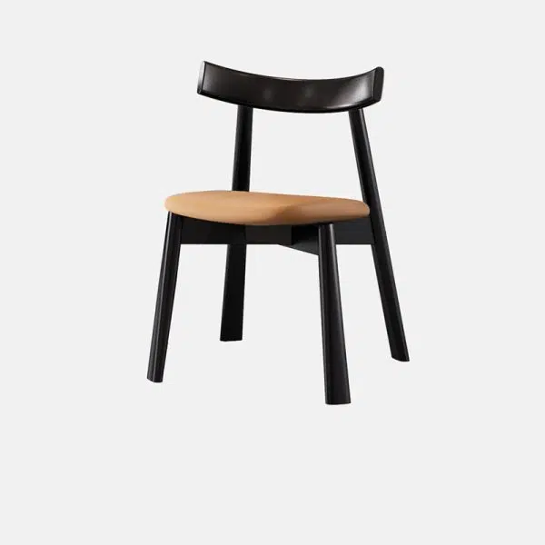 Contemporary Nordic Square Upholstered Curved Leather Wood Dining Chair Backrest For Dining Room - Image 14