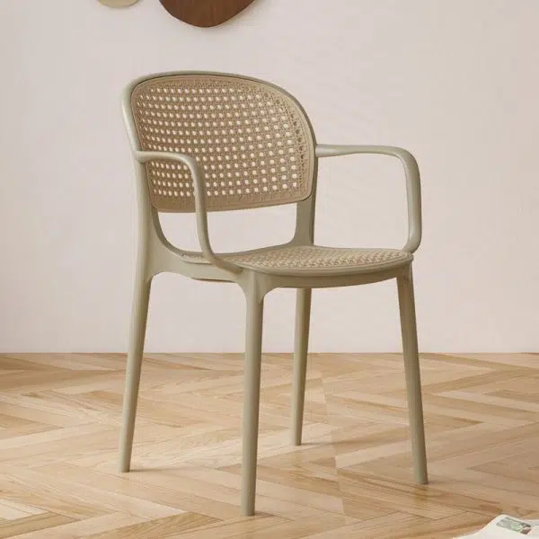 Contemporary Nordic Square Rattan Plastic Dining Chair Backrest Armrest For Dining Room - Image 13