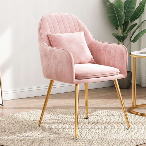 Contemporary Scandinavian Curved Velvet Metal Legs Dining Chair Backrest Armrest For Dining Room - Image 3