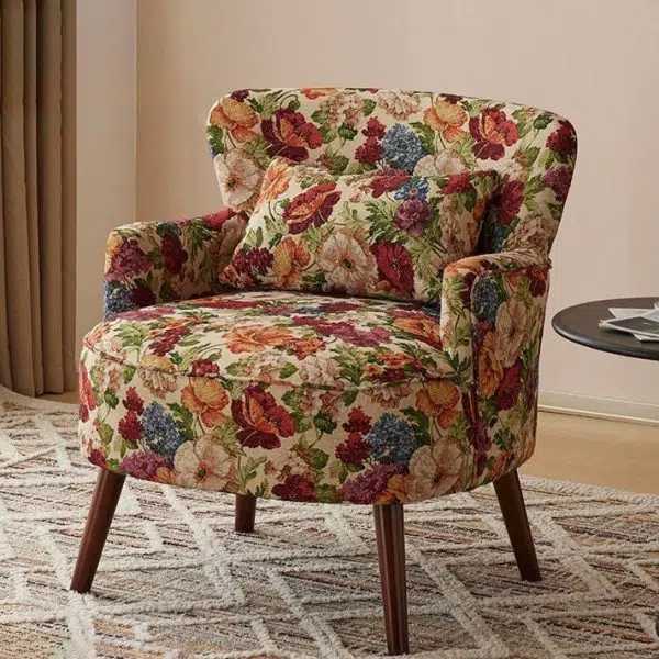 Traditional Vintage Rectangular Back High Elasticity Sponge Cotton Linen Solid Wood Accent Chair Backrest Armrest For Living Room - Image 2