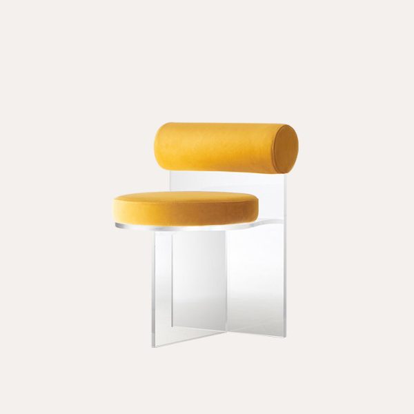 Contemporary Nordic Round Velvet Upholstered Acrylic Dining Chair Backrest For Dining Room - Image 8