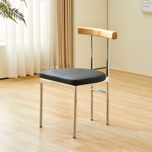 Contemporary Nordic Half Round Leather Metal Wood Curved Backrest Dining Chair For Dining Room - Image 3