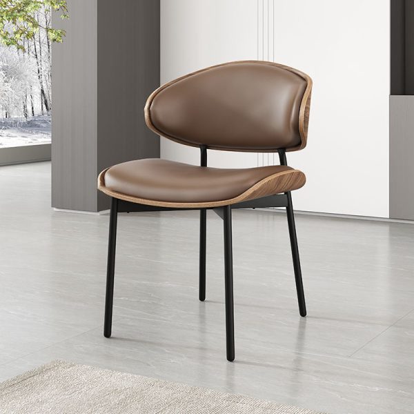 Contemporary Nordic Walnut Wood Grain Microfiber Leather Upholstered Dining Chair Backrest For Dining Room - Image 3