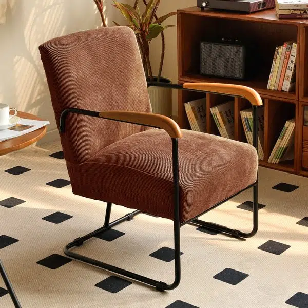 Contemporary Nordic Rectangular Iron Fabric Chair Backrest Armrest For Living Room - Image 13