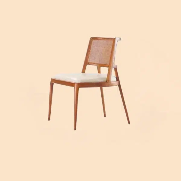Contemporary Retro Square Microfiber Leather Upholstered Wood Dining Chair Rattan Backrest For Dining Room - Image 13