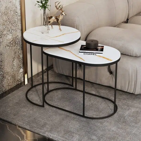 Contemporary Luxury Oval Sintered Stone Top Nesting End Table For Living Room - Image 4
