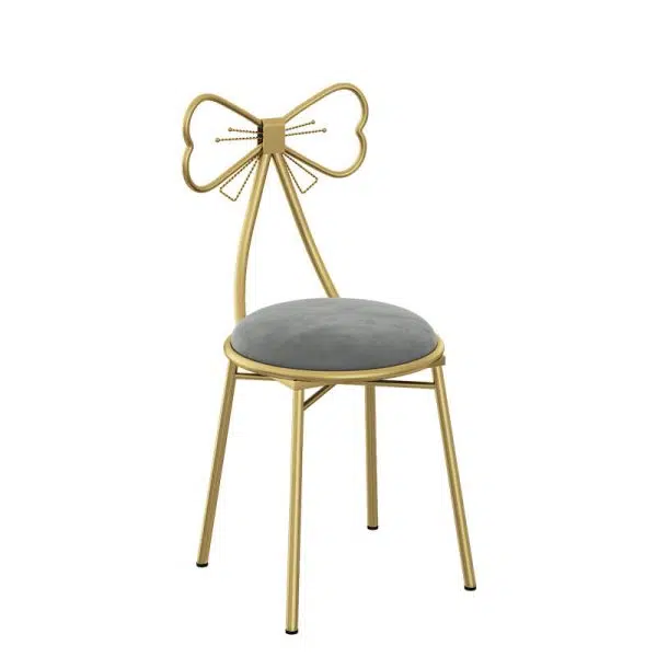 Contemporary Creative Bow Round Upholstered Velvet Metal Vanity Stool Backrest For Bedroom - Image 16