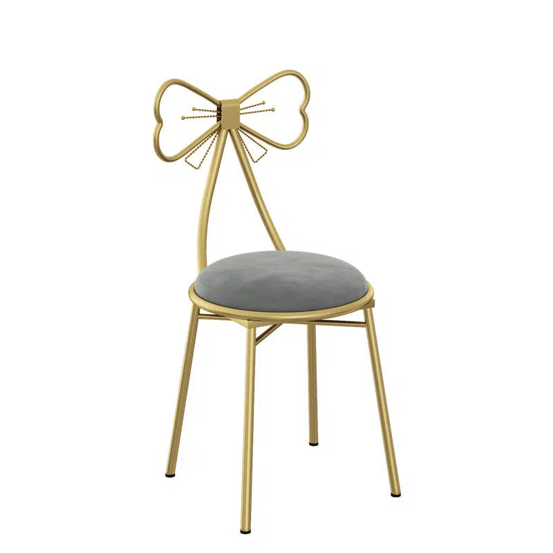 SKU-04-24be5b81-677b-45da-a1cd-e6fcbe151732.jpg Contemporary Creative Bow Round Upholstered Velvet Metal Vanity Stool Backrest For Bedroom - Image 16