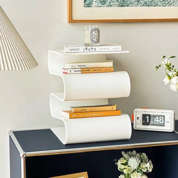 Contemporary Creative S-Shaped Acrylic Multifunctional Storage End Table 4-Tier For Living Room - Image 9