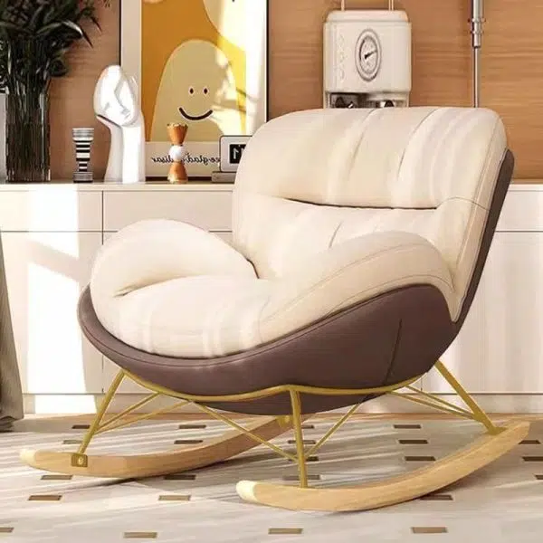 Contemporary Nordic Houndstooth Velvet Upholstered Carbon Steel Rocking Chair Backrest For Living Room - Image 4