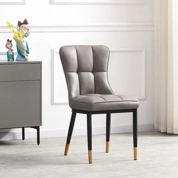 Contemporary Nordic Square Lattice Upholstered Leather Carbon Steel Dining Chair Backrest For Dining Room - Image 18