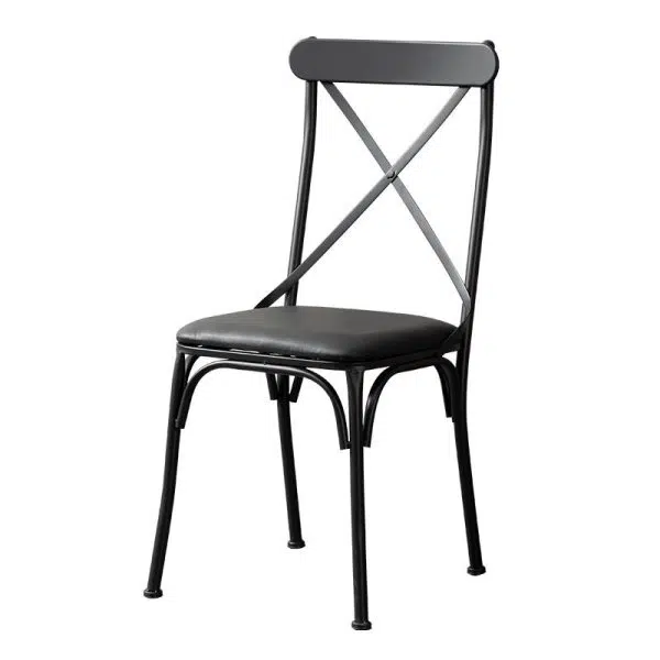 Contemporary Industrial Leather Wood Iron Square X Shape Back Dining Chair & Table Set For Dining Room - Image 24