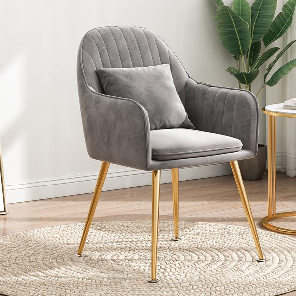 Contemporary Scandinavian Curved Velvet Metal Legs Dining Chair Backrest Armrest For Dining Room - Image 4