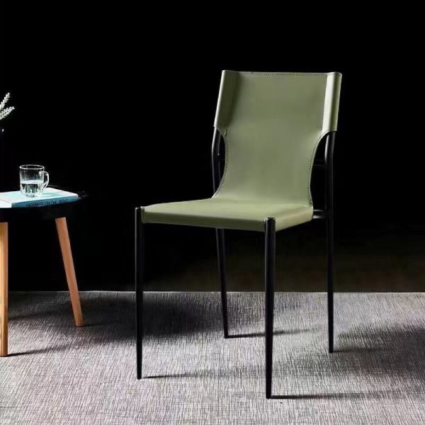 Contemporary Nordic Square Leather Carbon Steel Stackable Dining Chair Backrest For Dining Room - Image 4