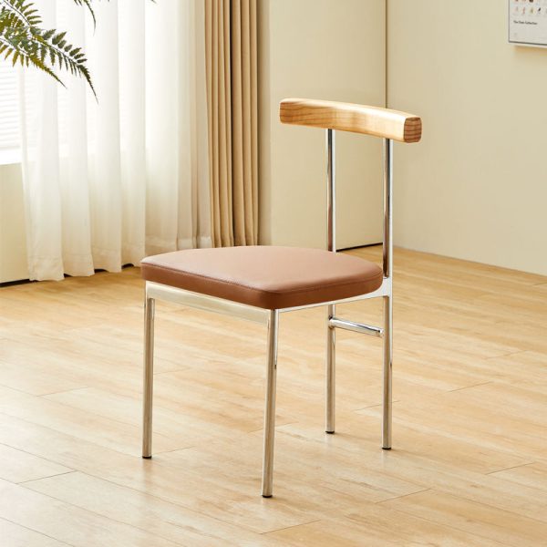 Contemporary Nordic Half Round Leather Metal Wood Curved Backrest Dining Chair For Dining Room - Image 16