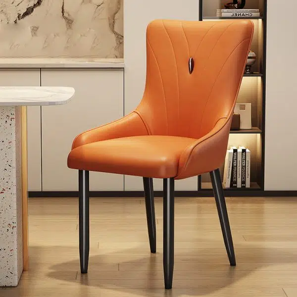 Contemporary Scandinavian Leather Carbon Steel Sponge Latex Square Dining Chair Backrest For Dining Room - Image 15