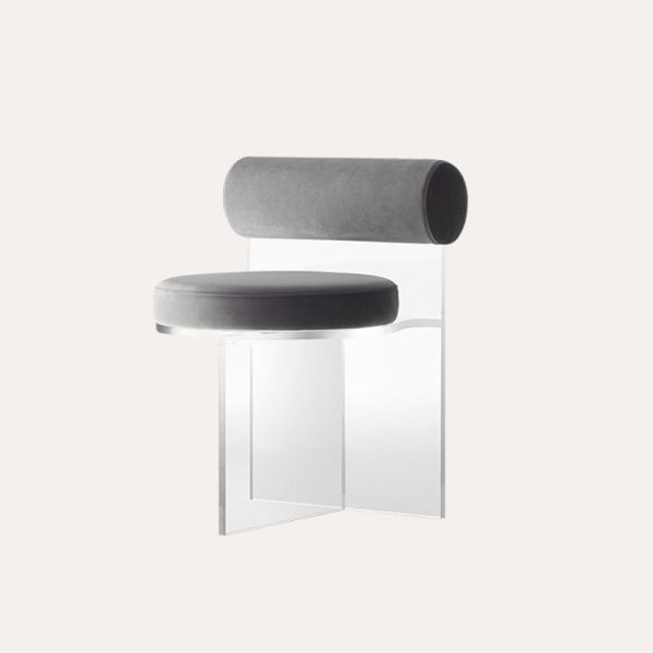 Contemporary Nordic Round Velvet Upholstered Acrylic Dining Chair Backrest For Dining Room - Image 9