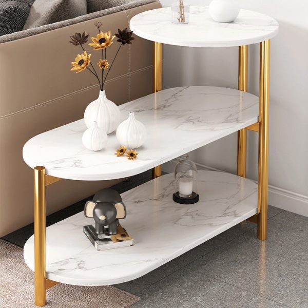 Contemporary Luxury Oval Iron Density Board End Table 3-Tier For Living Room - Image 11