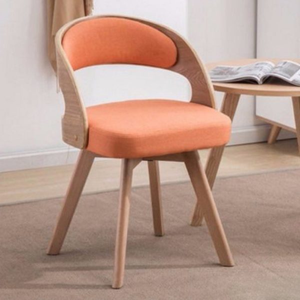 Contemporary Nordic Fabric Upholstered Wood Splayed Legs Dining Chair Curved Back For Dining Room - Image 3
