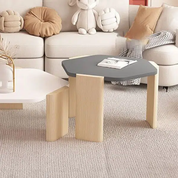 Contemporary Creative Hexagonal Plank Oak End Table 1-Tier For Living Room - Image 19