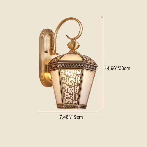 European Modern Hexagonal Lantern Copper Glass Waterproof 1-Light Outdoor Wall Sconce Lamp - Image 7