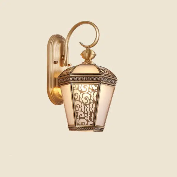 European Modern Hexagonal Lantern Copper Glass Waterproof 1-Light Outdoor Wall Sconce Lamp - Image 22