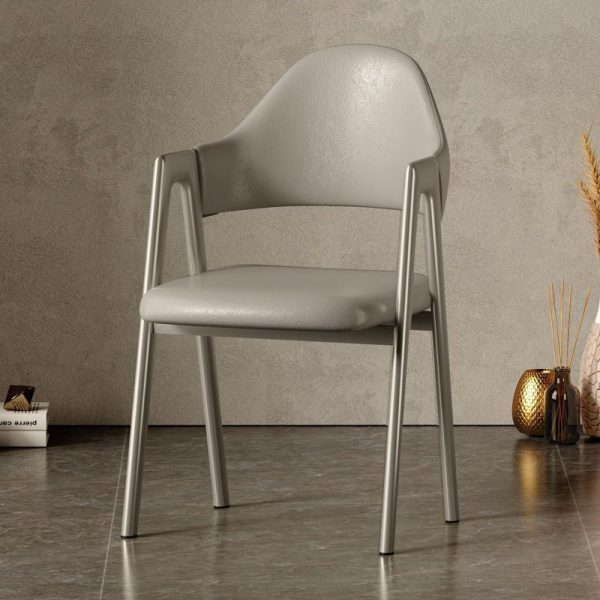 Contemporary Luxury Square Leather Upholstered Dining Chair Backrest Armrest For Dining Room - Image 4