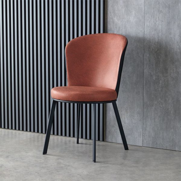 Contemporary Scandinavian Round Cushion Leather Carbon Steel Dining Chair Backrest For Dining Room - Image 24