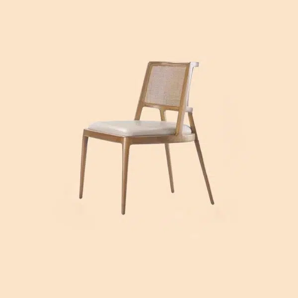 Contemporary Retro Square Microfiber Leather Upholstered Wood Dining Chair Rattan Backrest For Dining Room - Image 14