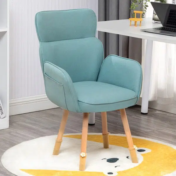 Contemporary Nordic Square Fabric Upholstered Solid Wood Legs Vanity Stool Backrest Armrest For Bedroom - Image 4