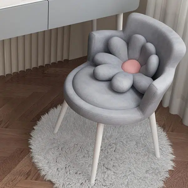 Contemporary Creative Floral Round Velvet Metal Vanity Stool Backrest Arm For Bedroom - Image 9