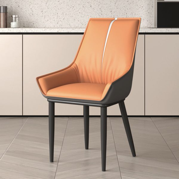 Contemporary Nordic Square Leather Upholstered Dining Chair Backrest Armrest For Dining Room - Image 12