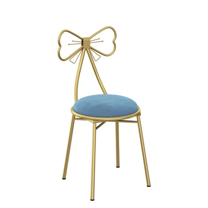SKU-05-0295791f-4933-4e6d-829a-a761aec61c25.jpg Contemporary Creative Bow Round Upholstered Velvet Metal Vanity Stool Backrest For Bedroom - Image 17