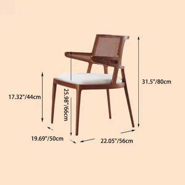 Contemporary Retro Square Microfiber Leather Upholstered Wood Dining Chair Rattan Backrest For Dining Room - Image 4